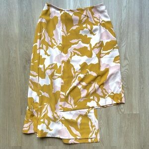 Keepsake The Label Mustard Yellow Pink Floral Asymmetrical Midi Skirt